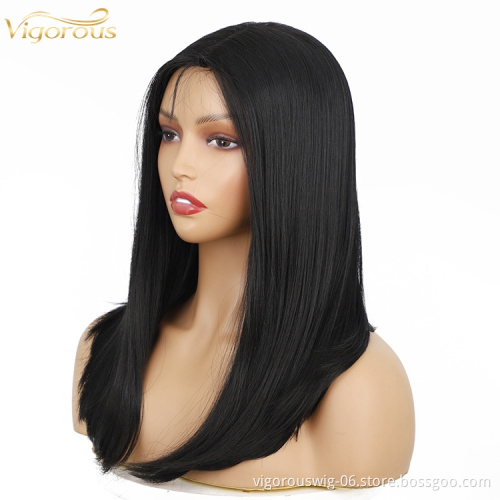 Long Silky Straight Black Synthetic Hair With Baby Hair None Lace Wigs Heat Resistant High Quality Wholesale Price For Women